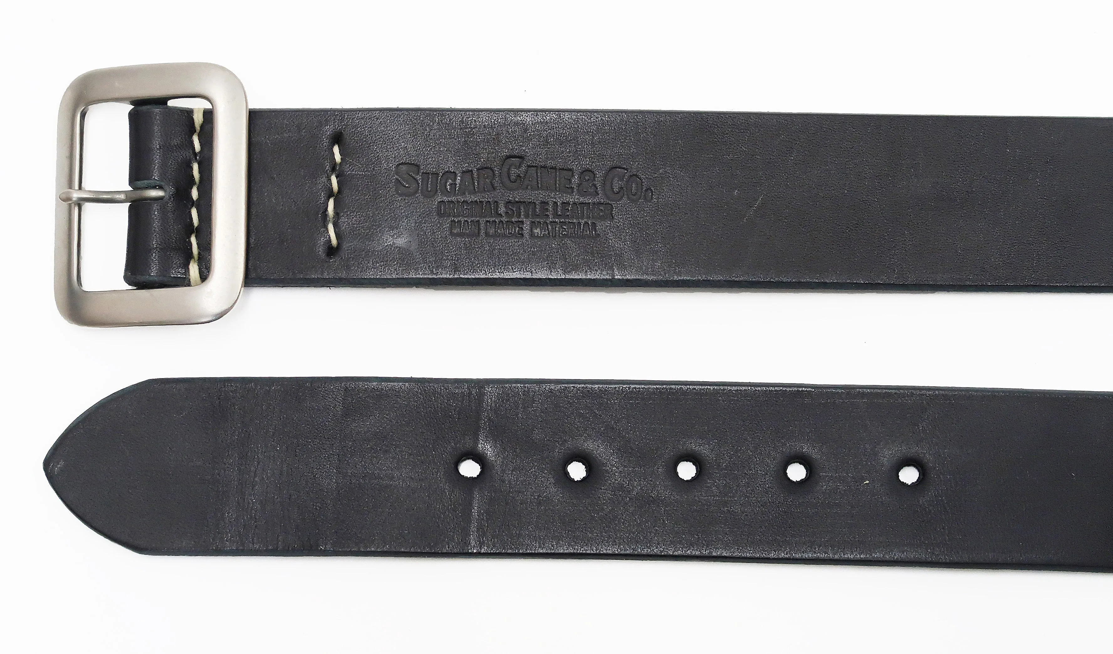 Sugar Cane Belt Men's Ccasual 40mm Wide/4mm Thick Cowhide Leather Belt with Single Prong Square-Shaped Buckle SC02320 119 Black
