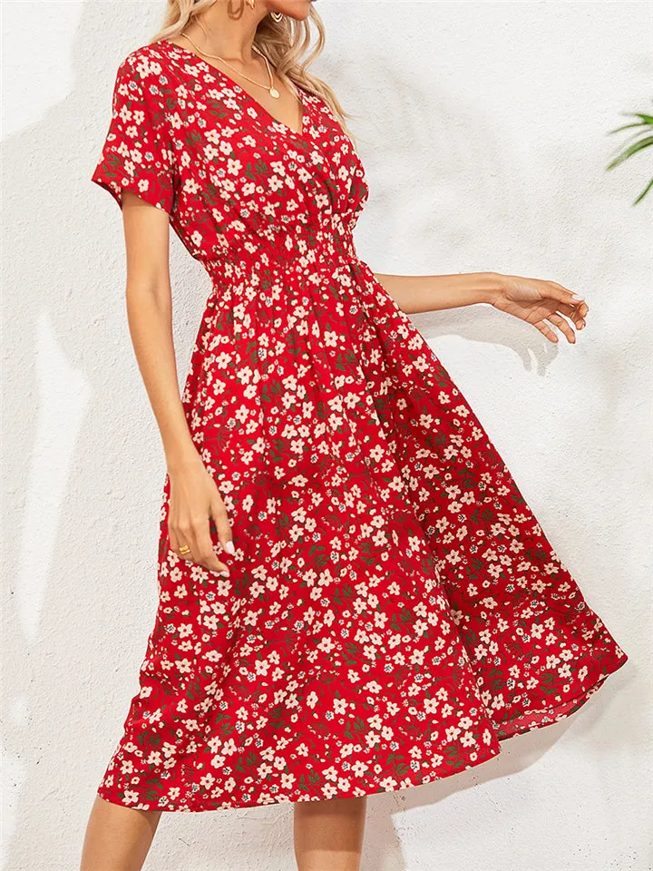 Summer Floral Printed Short Sleeve Dresses