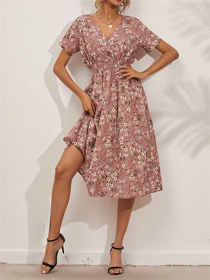 Summer Floral Printed Short Sleeve Dresses