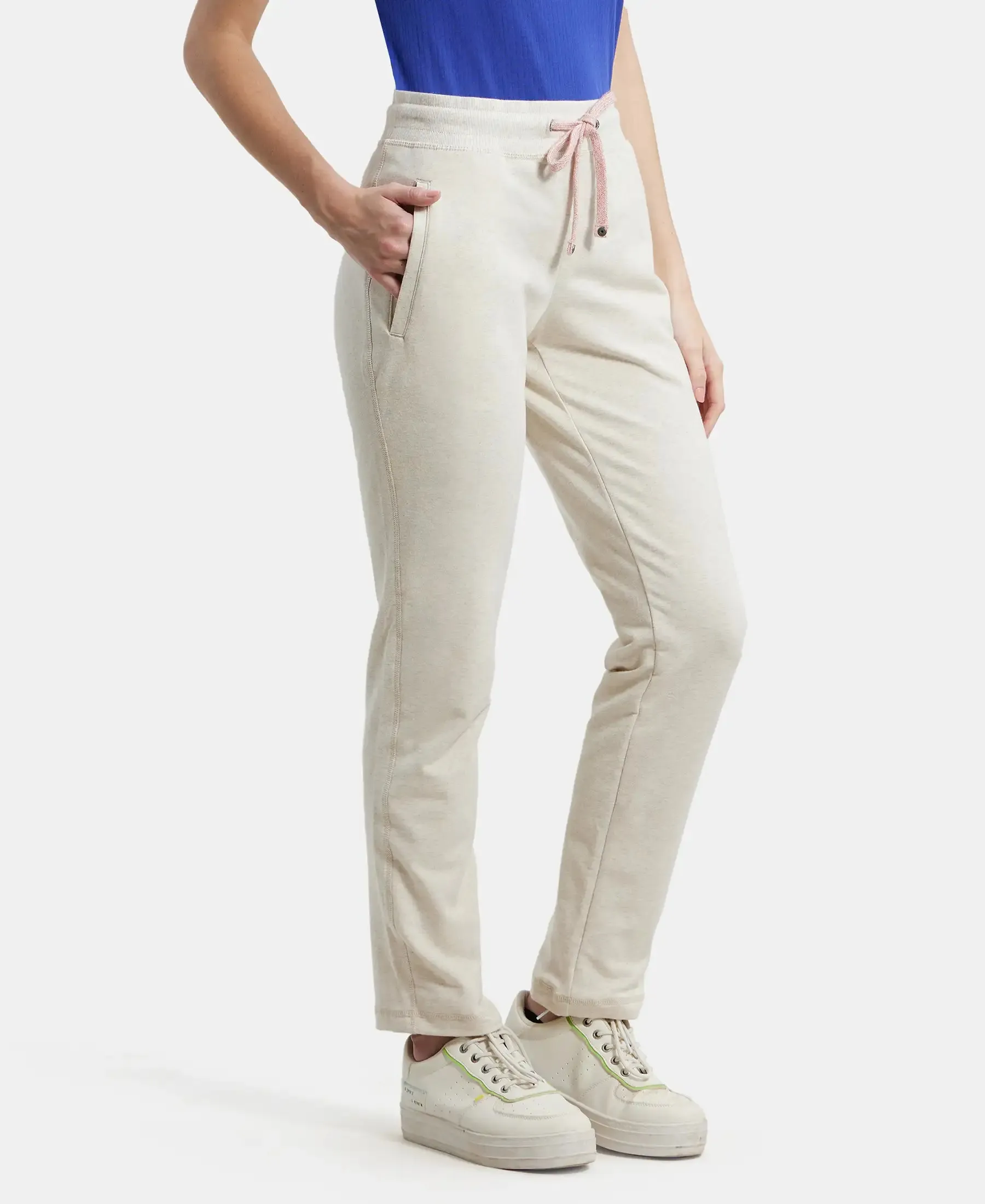 Super Combed Cotton French Terry Track Pant with Side Pockets - Cream Melange