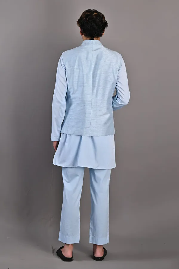 Terence - Light Blue Abstract Embroidered Nehru Jacket with Kurta Set