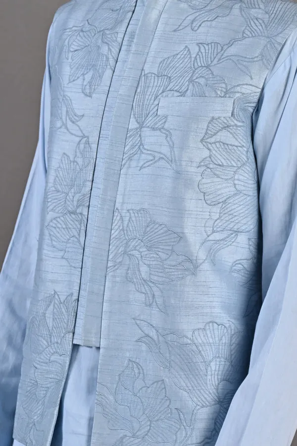 Terence - Light Blue Abstract Embroidered Nehru Jacket with Kurta Set