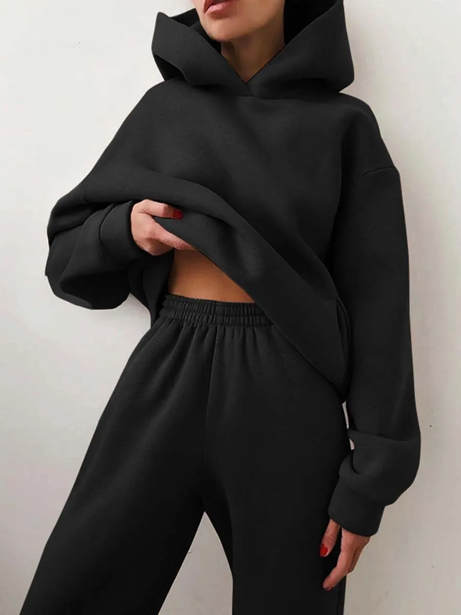 Trendy & Comfy Fleece Pullover Hoodie and Pants Set