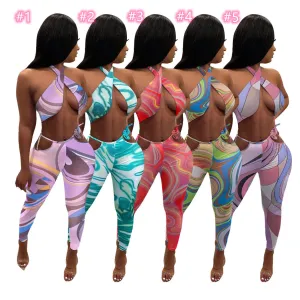 Trendy printed tube top trousers set AY2036