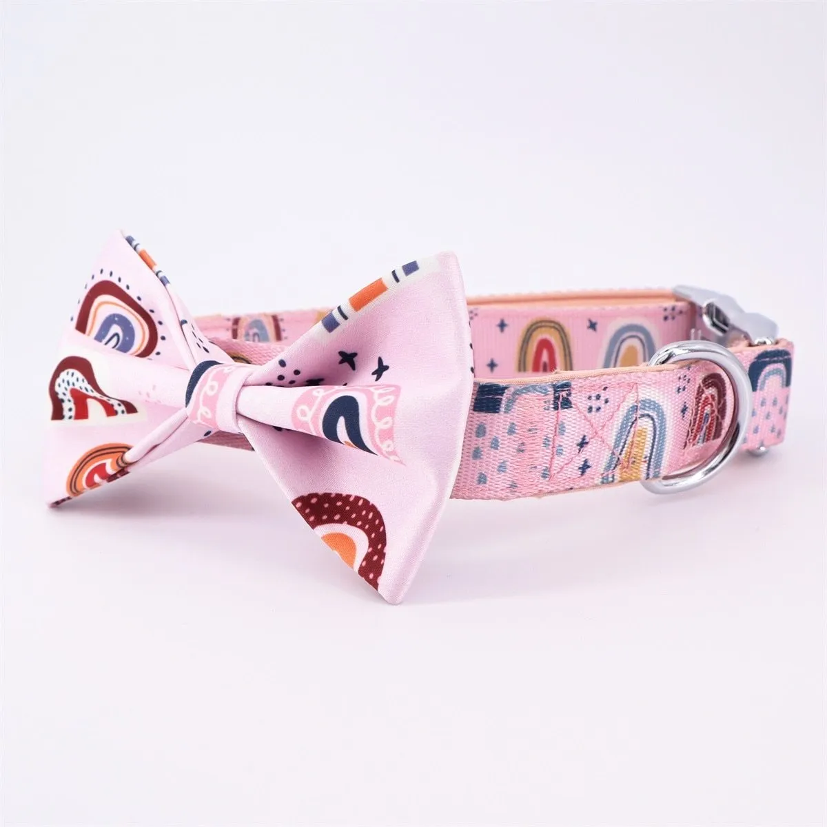 Trendy Rainbow Bow Collar: Personalized