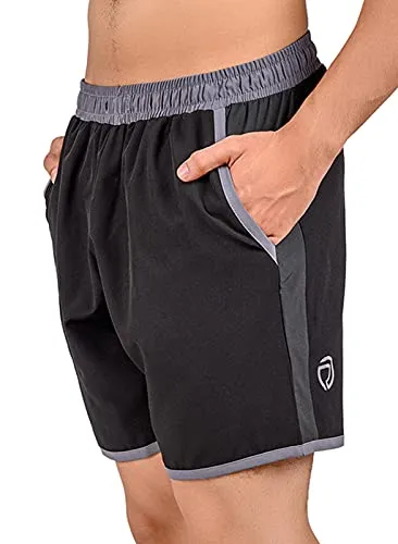 TRUEREVO Men's Polyester Dry Fit Sports Shorts with Zipper Back Pocket (Black, 7-inch Inseam Length, XXL)