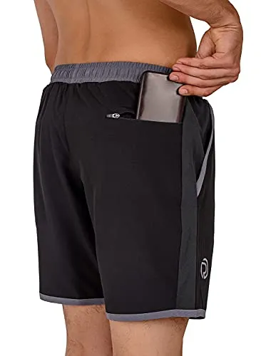 TRUEREVO Men's Polyester Dry Fit Sports Shorts with Zipper Back Pocket (Black, 7-inch Inseam Length, XXL)