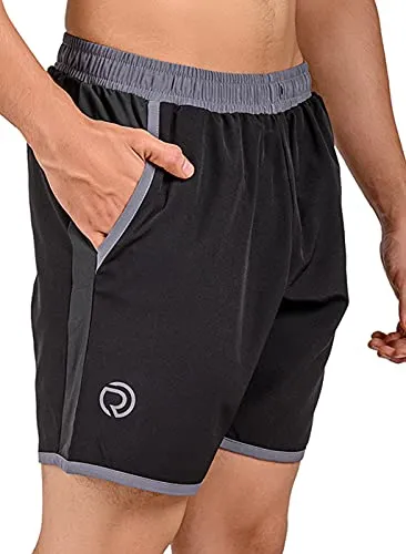 TRUEREVO Men's Polyester Dry Fit Sports Shorts with Zipper Back Pocket (Black, 7-inch Inseam Length, XXL)