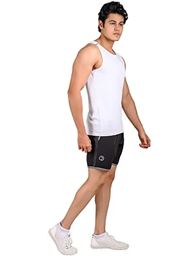 TRUEREVO Men's Polyester Dry Fit Sports Shorts with Zipper Back Pocket (Black, 7-inch Inseam Length, XXL)