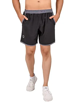 TRUEREVO Men's Polyester Dry Fit Sports Shorts with Zipper Back Pocket (Black, 7-inch Inseam Length, XXL)