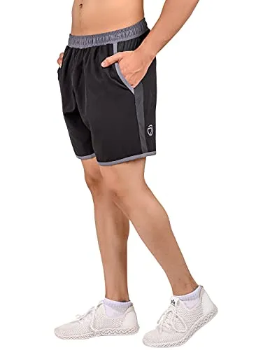 TRUEREVO Men's Polyester Dry Fit Sports Shorts with Zipper Back Pocket (Black, 7-inch Inseam Length, XXL)