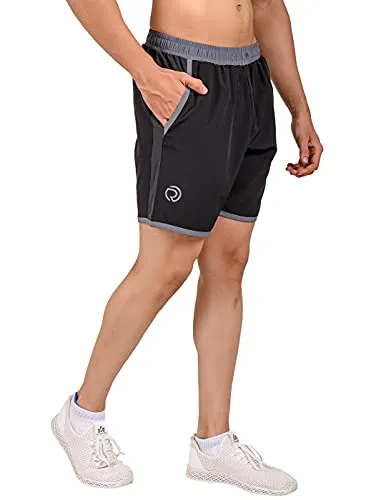 TRUEREVO Men's Polyester Dry Fit Sports Shorts with Zipper Back Pocket (Black, 7-inch Inseam Length, XXL)