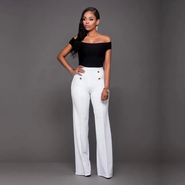 Tsuretobe 2017 High Waist Flare Pants Plus Size Women Trousers Female Office Lady Casual Wide Leg Pants Stretch Long Pant