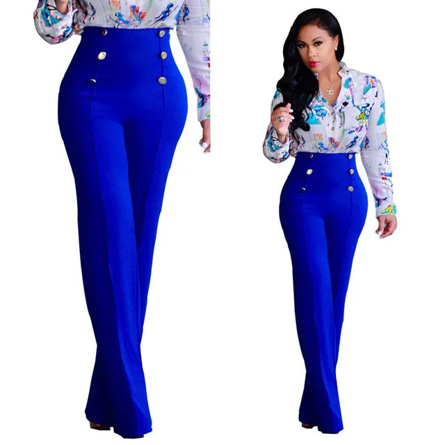 Tsuretobe 2017 High Waist Flare Pants Plus Size Women Trousers Female Office Lady Casual Wide Leg Pants Stretch Long Pant