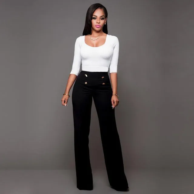 Tsuretobe 2017 High Waist Flare Pants Plus Size Women Trousers Female Office Lady Casual Wide Leg Pants Stretch Long Pant