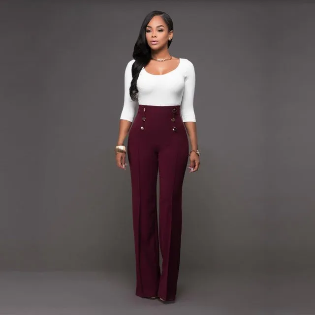 Tsuretobe 2017 High Waist Flare Pants Plus Size Women Trousers Female Office Lady Casual Wide Leg Pants Stretch Long Pant
