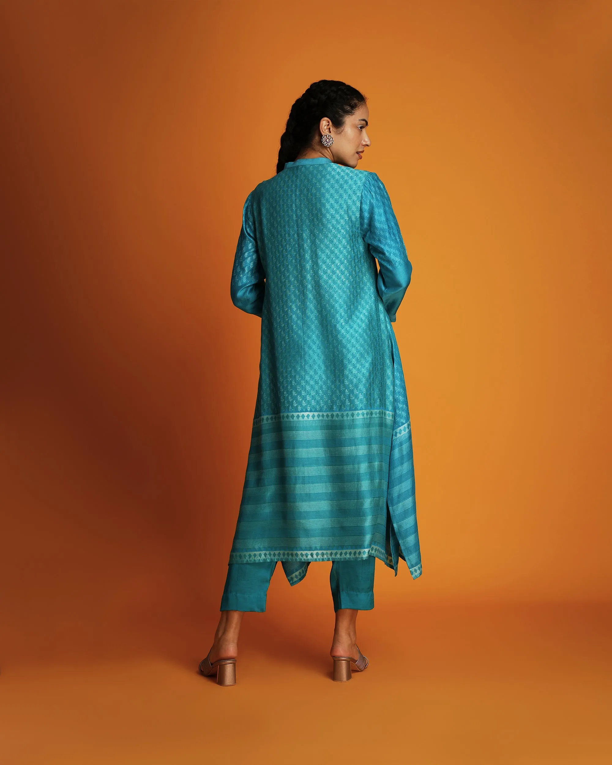 Turq ombre block printed tunic set