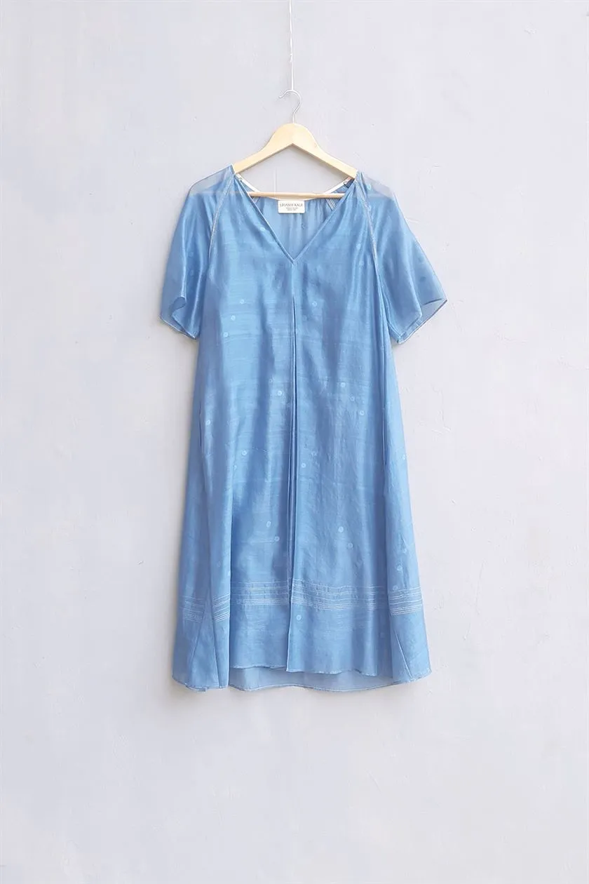 Urvashi Kaur   I   Nagasaki DRESS CELIA handloom jamdani cotton-silk  Teal TESSELLATE- 18