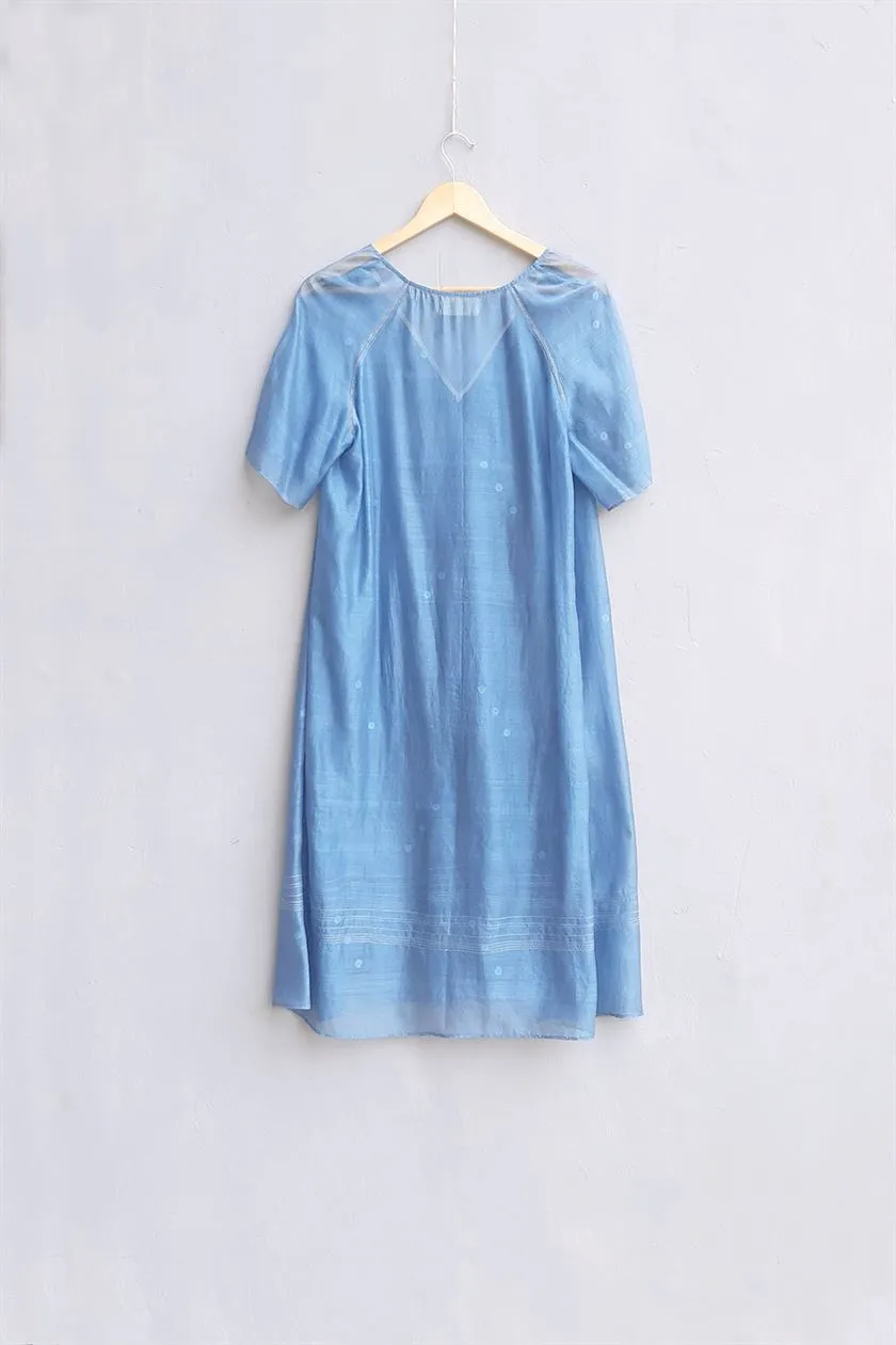 Urvashi Kaur   I   Nagasaki DRESS CELIA handloom jamdani cotton-silk  Teal TESSELLATE- 18
