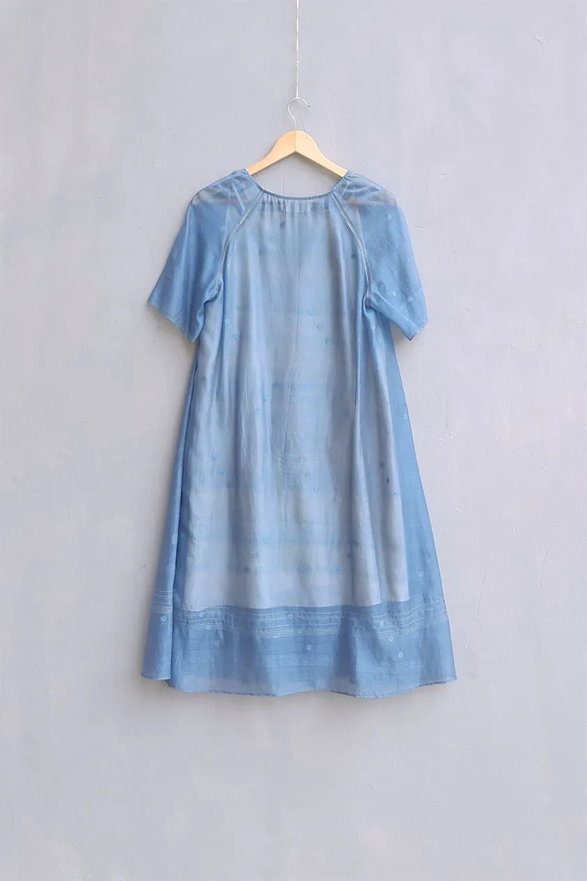 Urvashi Kaur   I   Nagasaki DRESS CELIA handloom jamdani cotton-silk  Teal TESSELLATE- 18