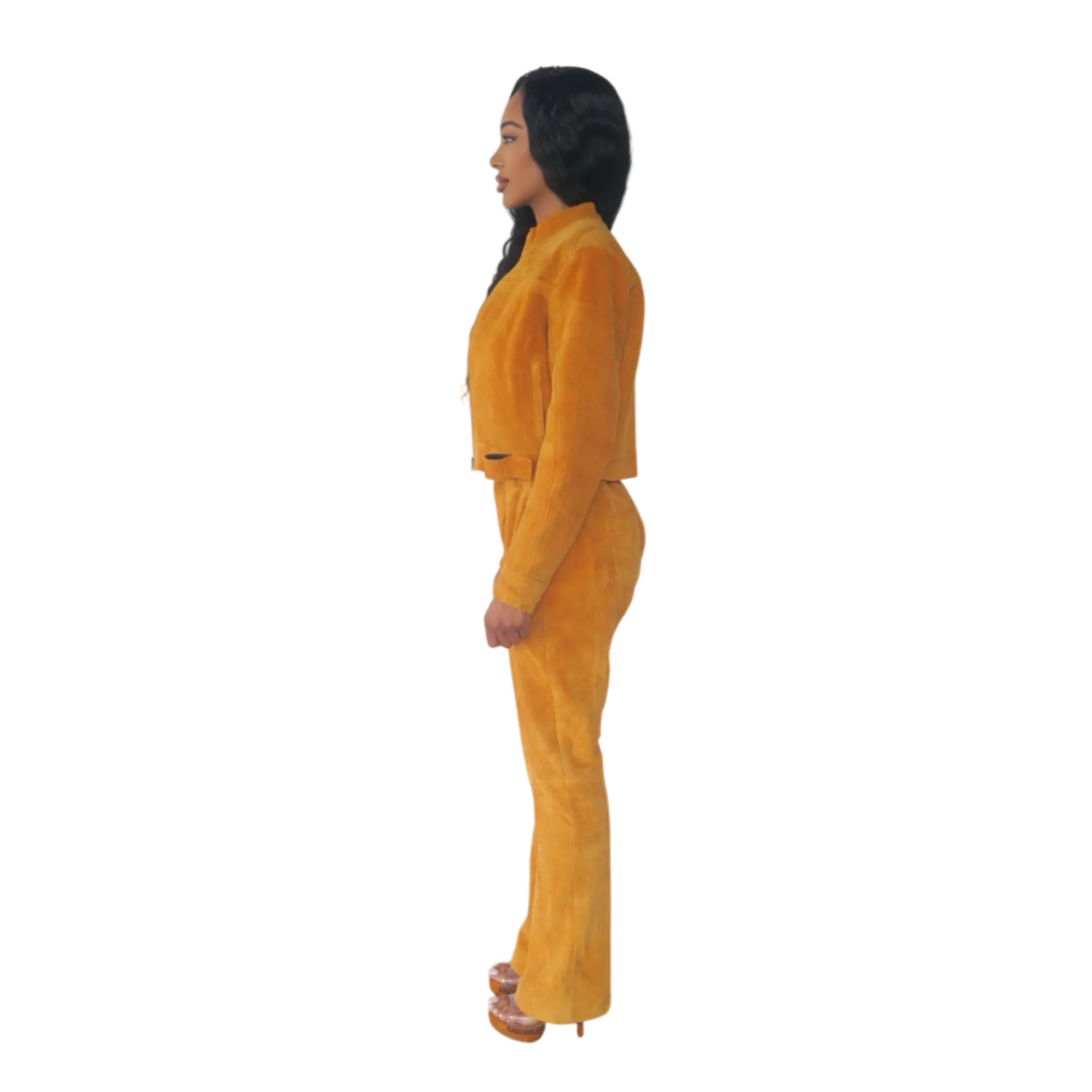 V Cut Suede Pants