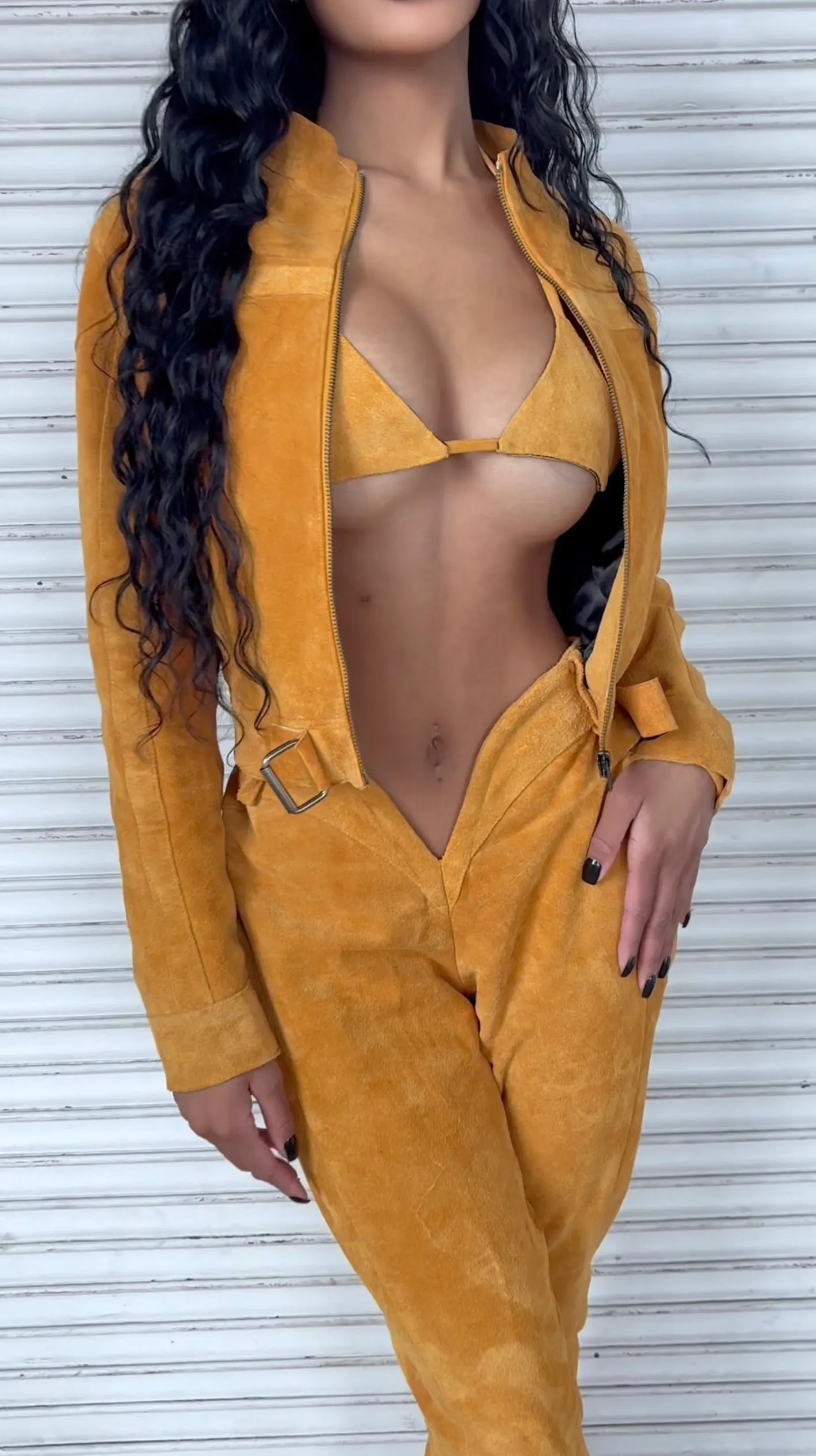 V Cut Suede Pants