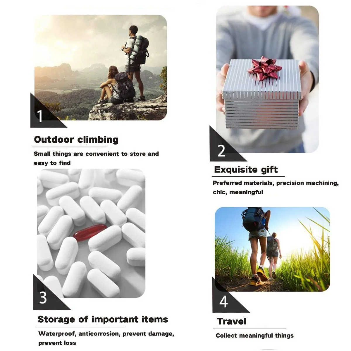 Weimian Pill Box Waterproof EDC Container - Military Level Aeronautical Aluminum Metal Bottle Cigarette Case Drug Holder EDC Organizer Cache Capsule Keychain