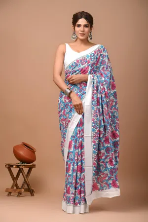 White Cotton Bagru Saree