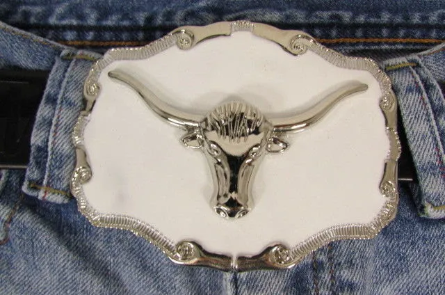 White Metal Silver Bull Head 3D Face Big Belt Buckle Men Fashion Cowboy Western Accessories
