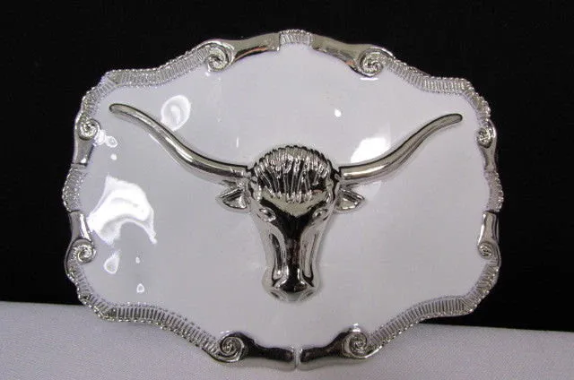 White Metal Silver Bull Head 3D Face Big Belt Buckle Men Fashion Cowboy Western Accessories