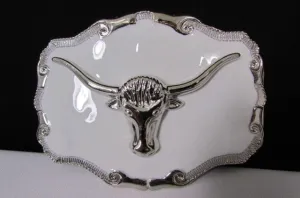 White Metal Silver Bull Head 3D Face Big Belt Buckle Men Fashion Cowboy Western Accessories