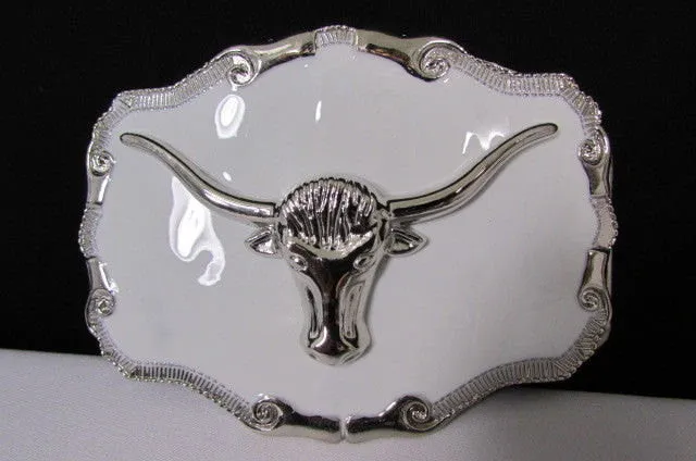 White Metal Silver Bull Head 3D Face Big Belt Buckle Men Fashion Cowboy Western Accessories