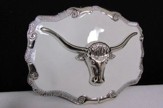 White Metal Silver Bull Head 3D Face Big Belt Buckle Men Fashion Cowboy Western Accessories
