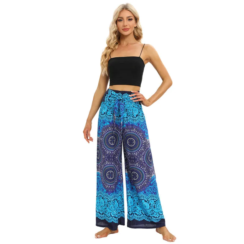 Women Loose Pant - Retro Flower Pant for Spring Summer Fall New Rayon