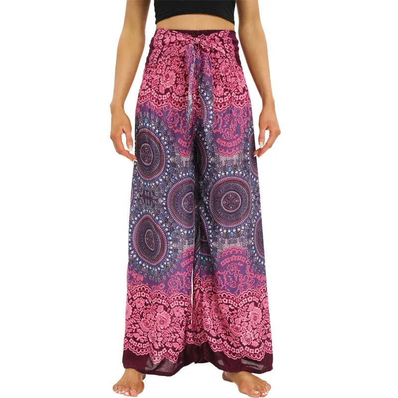Women Loose Pant - Retro Flower Pant for Spring Summer Fall New Rayon