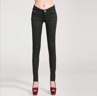 Women Pants Brief Style Trousers Solid Candy Color Plus Size Slim Fit Pencil Jeans For Female
