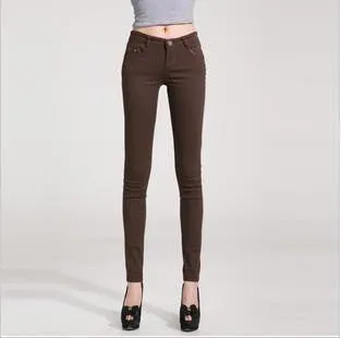 Women Pants Brief Style Trousers Solid Candy Color Plus Size Slim Fit Pencil Jeans For Female