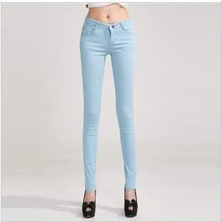 Women Pants Brief Style Trousers Solid Candy Color Plus Size Slim Fit Pencil Jeans For Female