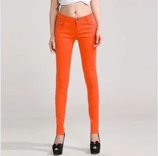 Women Pants Brief Style Trousers Solid Candy Color Plus Size Slim Fit Pencil Jeans For Female