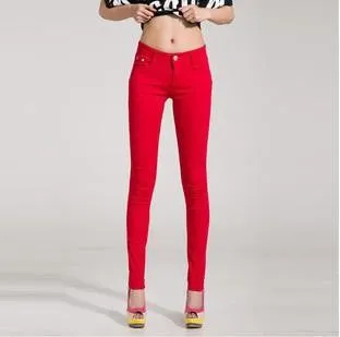 Women Pants Brief Style Trousers Solid Candy Color Plus Size Slim Fit Pencil Jeans For Female