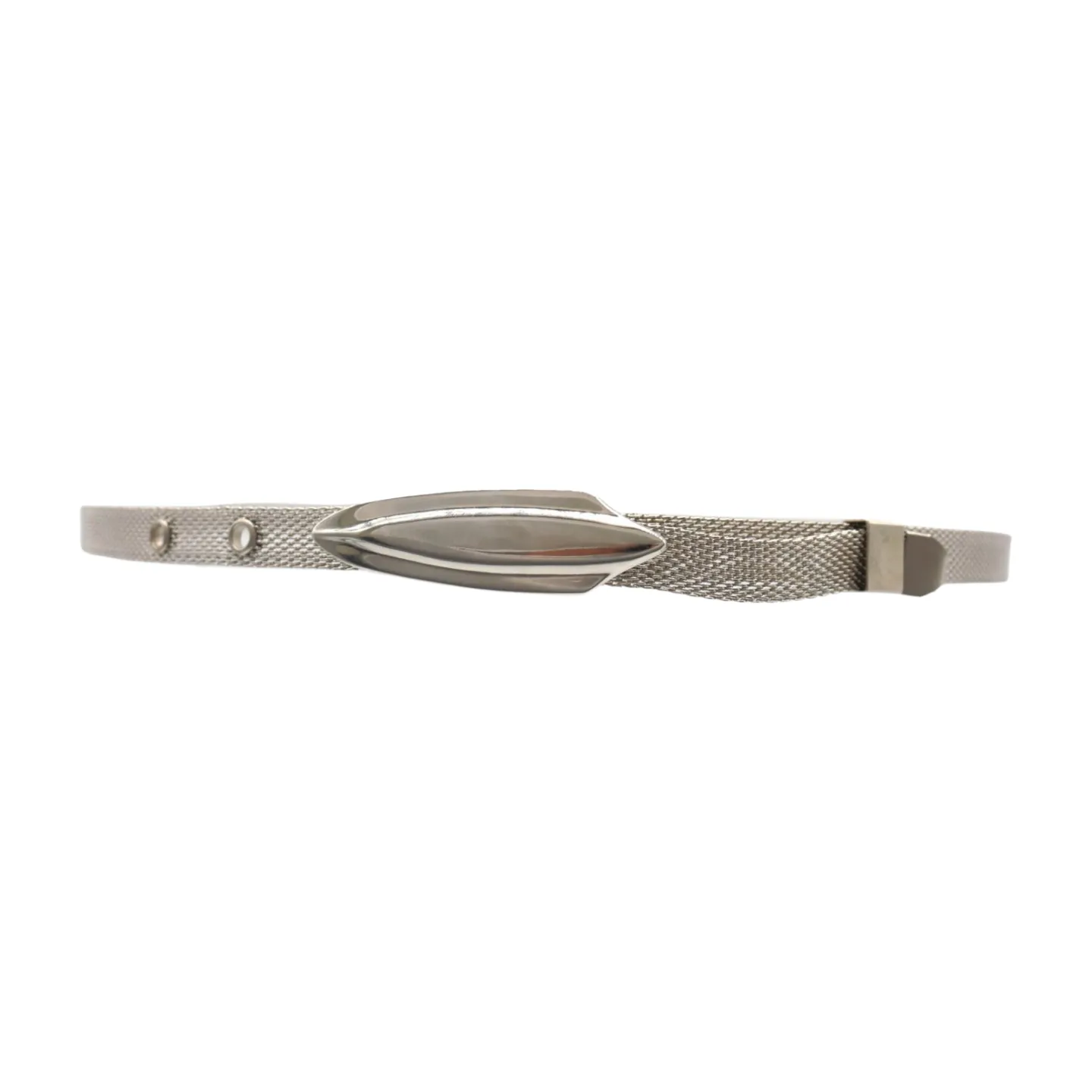 Women Silver Mesh Metal Ultra Skinny Belt Long Buckle Size S