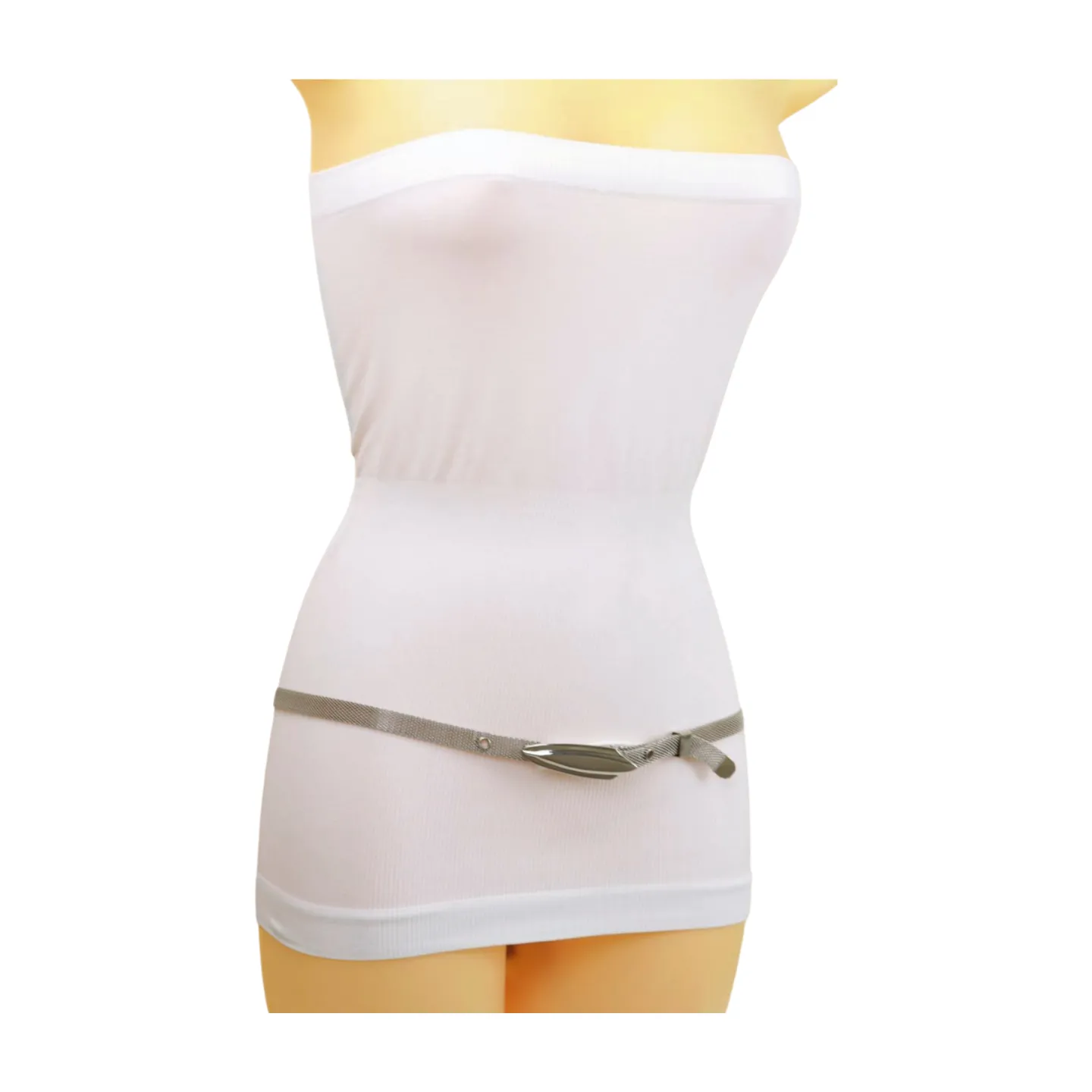 Women Silver Mesh Metal Ultra Skinny Belt Long Buckle Size S