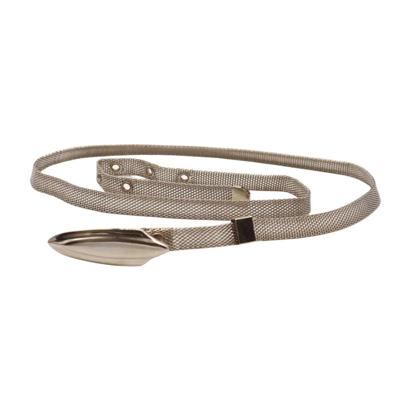 Women Silver Mesh Metal Ultra Skinny Belt Long Buckle Size S
