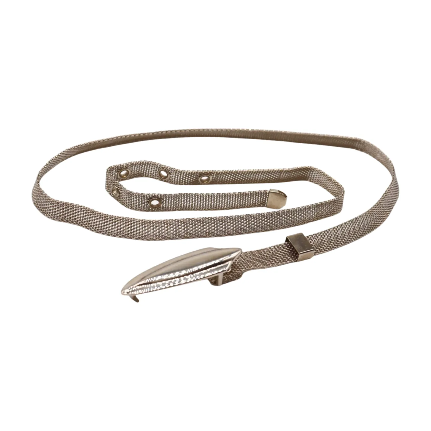 Women Silver Mesh Metal Ultra Skinny Belt Long Buckle Size S
