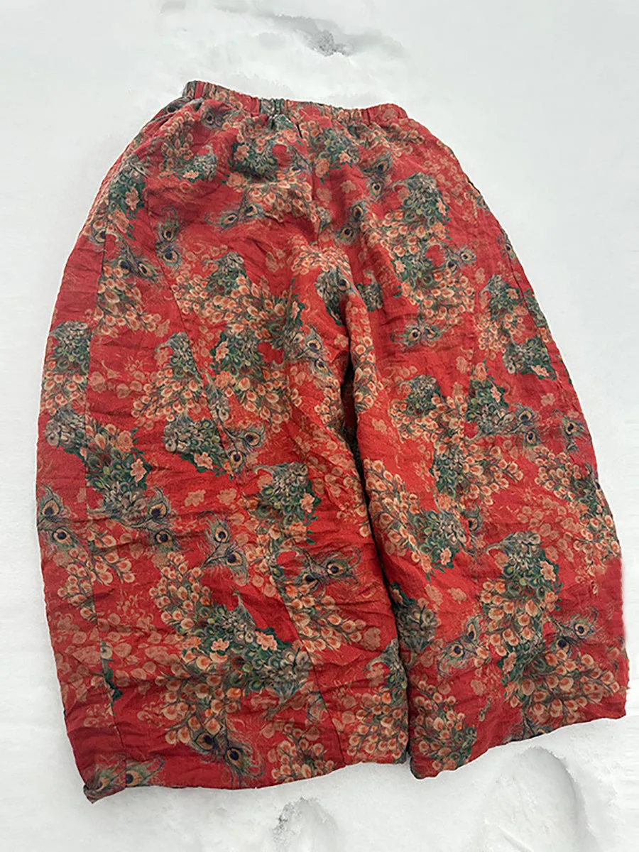 Women Vintage Floral Worn Spring Wide-leg Pants