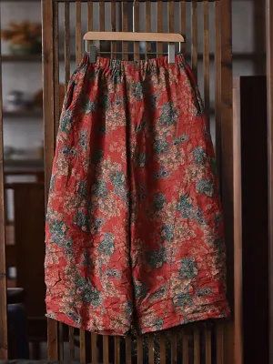 Women Vintage Floral Worn Spring Wide-leg Pants