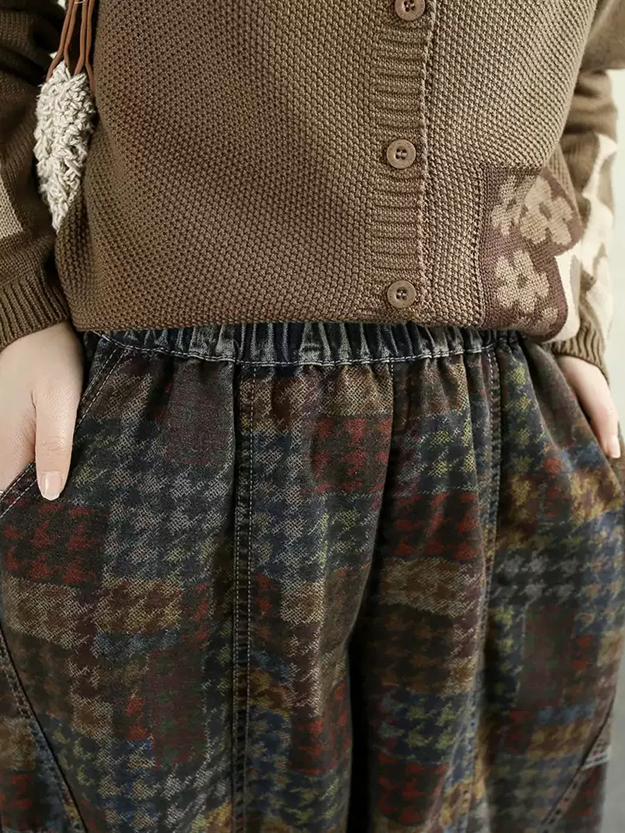 Women Vintage Plaid 100%Cotton Harem Pants