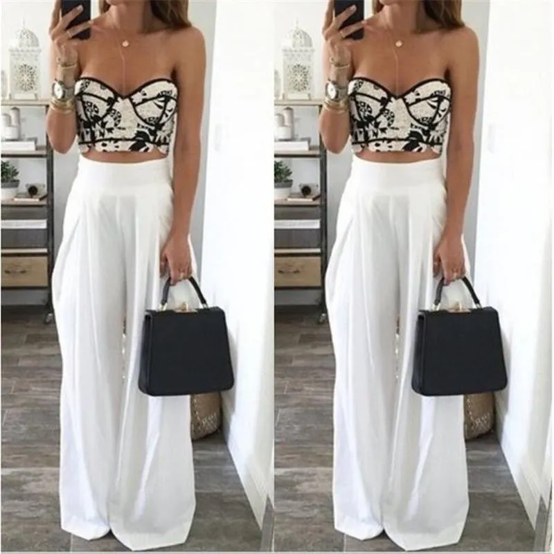Women Wide Leg Pants High Waist Dance Party Pants Casual Trousers Loose Long Chiffon Harem Pants