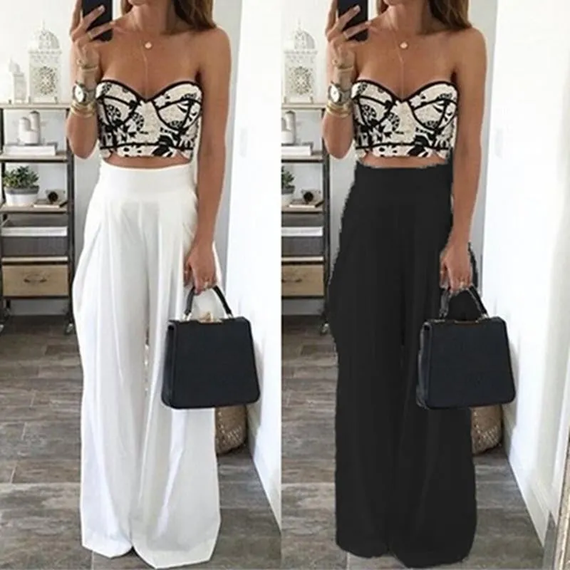 Women Wide Leg Pants High Waist Dance Party Pants Casual Trousers Loose Long Chiffon Harem Pants