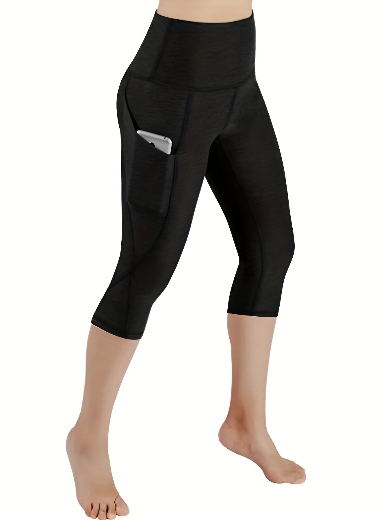Women's Activewear Yoga Pants With Pockets, Tummy Control Stretch Workout Capri Leggings,